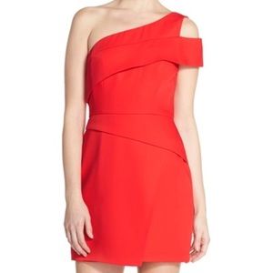 BCBG red one shoulder dress